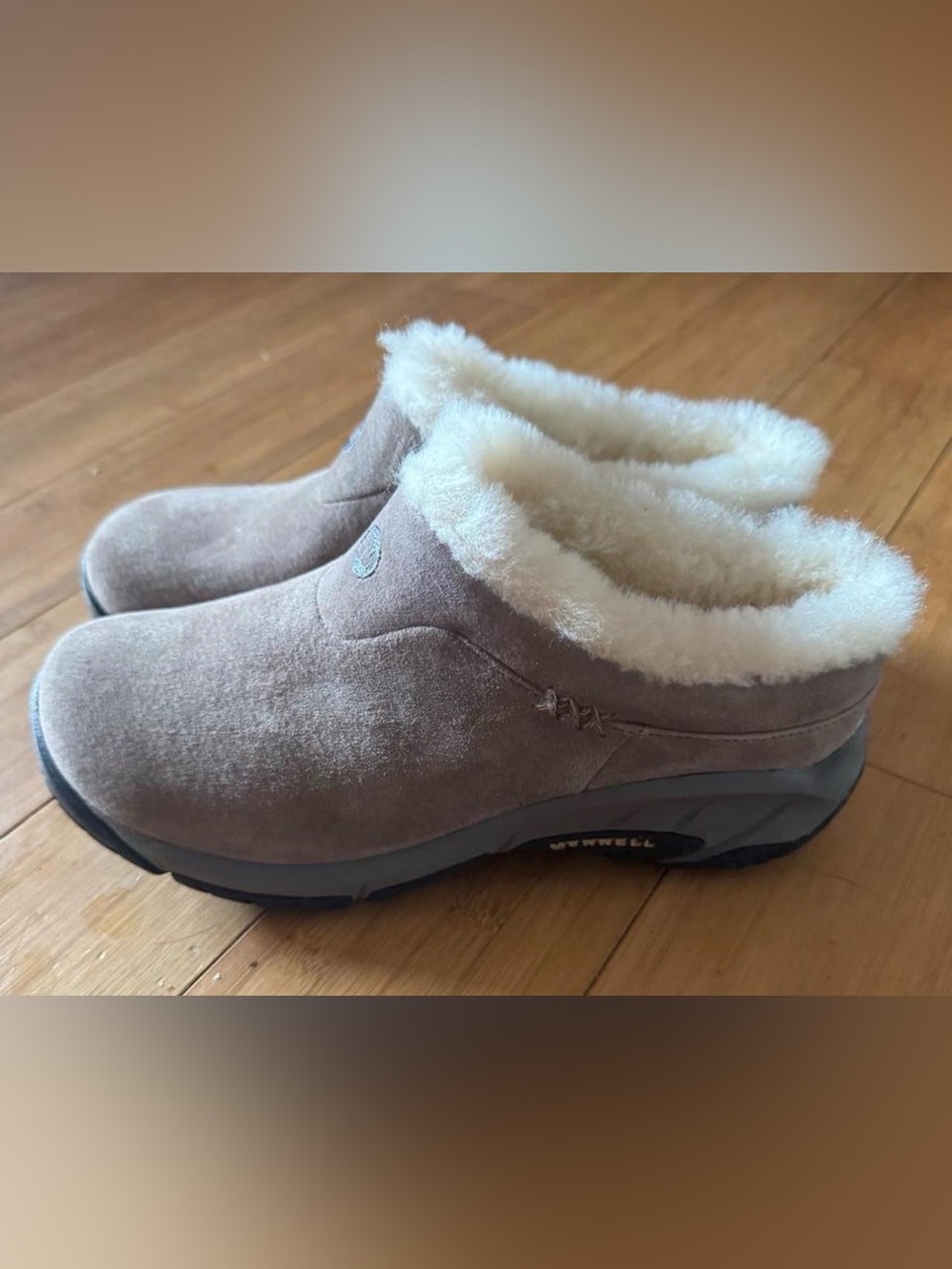 Merrell Encore Ice Bracken Slip On Clog Shoes Beige/ Taupe Suede Leather 7